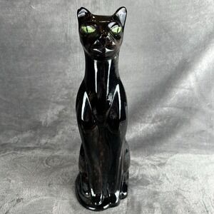 MCM Vintage Ceramic Black Cat Figurine from Holland Mold 16" Signed Dated Read